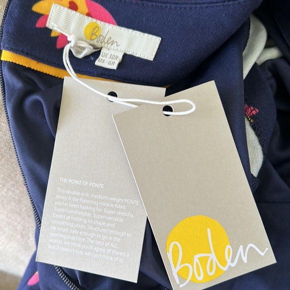 NWT Boden Rosetta Navy Blue Yellow Floral Ponte Knit Ruffle Dress - 6 - Picture 13 of 15